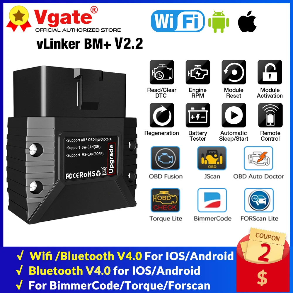 Автомобильный диагностический сканер Vgate vLinker MC + ELM327 V2.2 WIFI OBD2 Bluetooth-совместимый ICAR