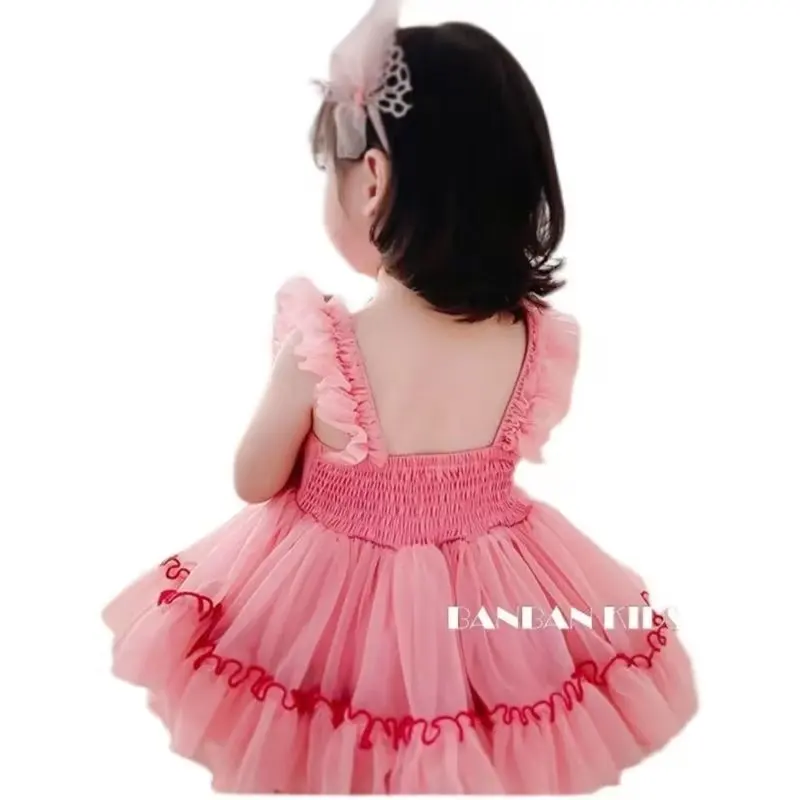 

2023 New Dress for Baby Girl Sleeveless Mesh Princess Dress Child Clothing Party Gowns Clothes Summer2 3 4 5 6 Year