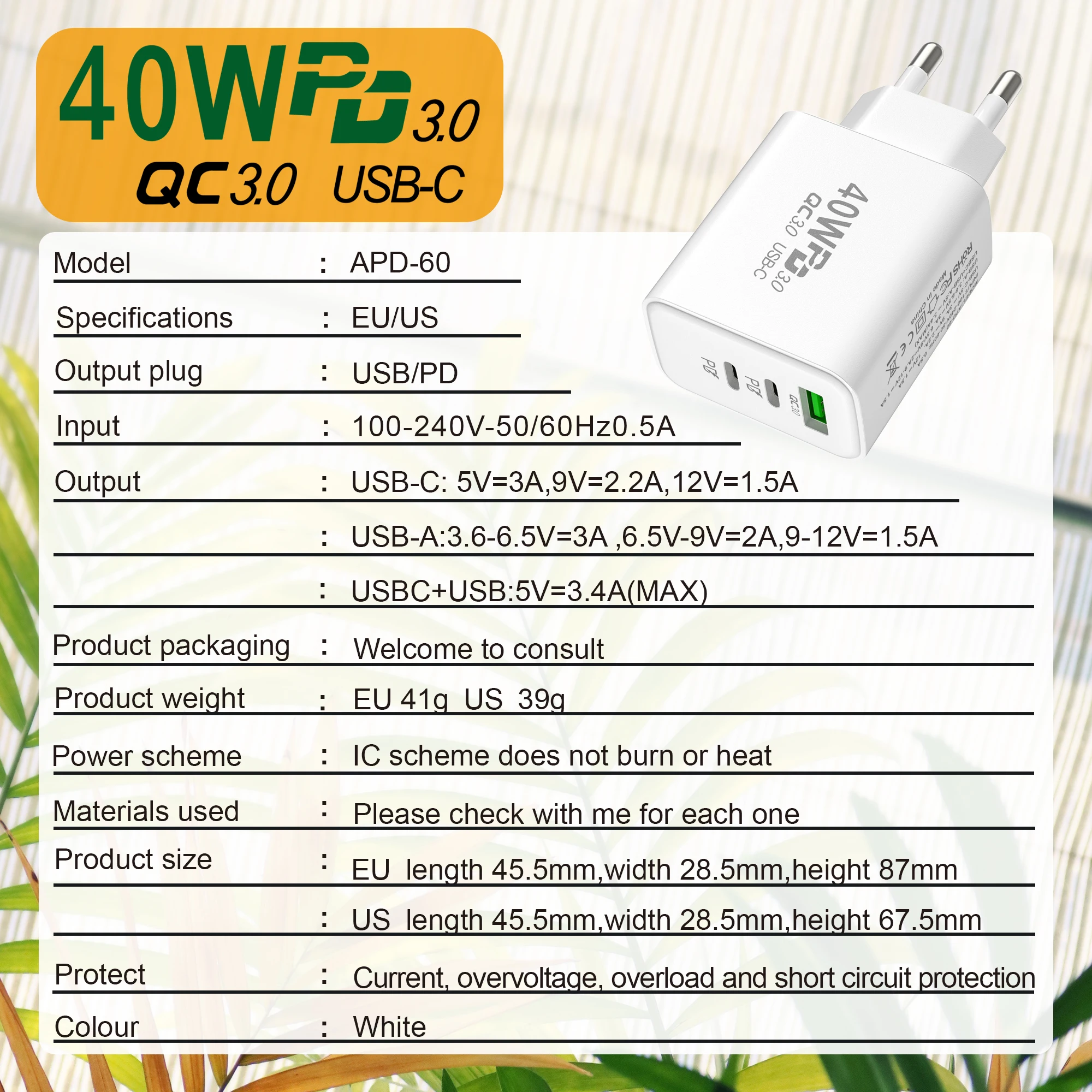 PD 40W Phone Charger Portable Charger For Cell Phone USB Charger Quick Charging For IPhone 13 14Pro Xiaomi 13 High Speed charger