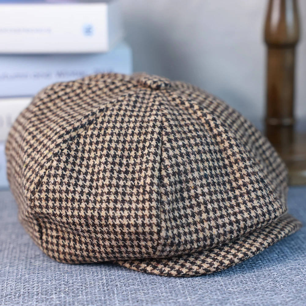 Кепка в стиле гусиные лапки на весну осень и зиму Гэтсби клетчатый черный Берет