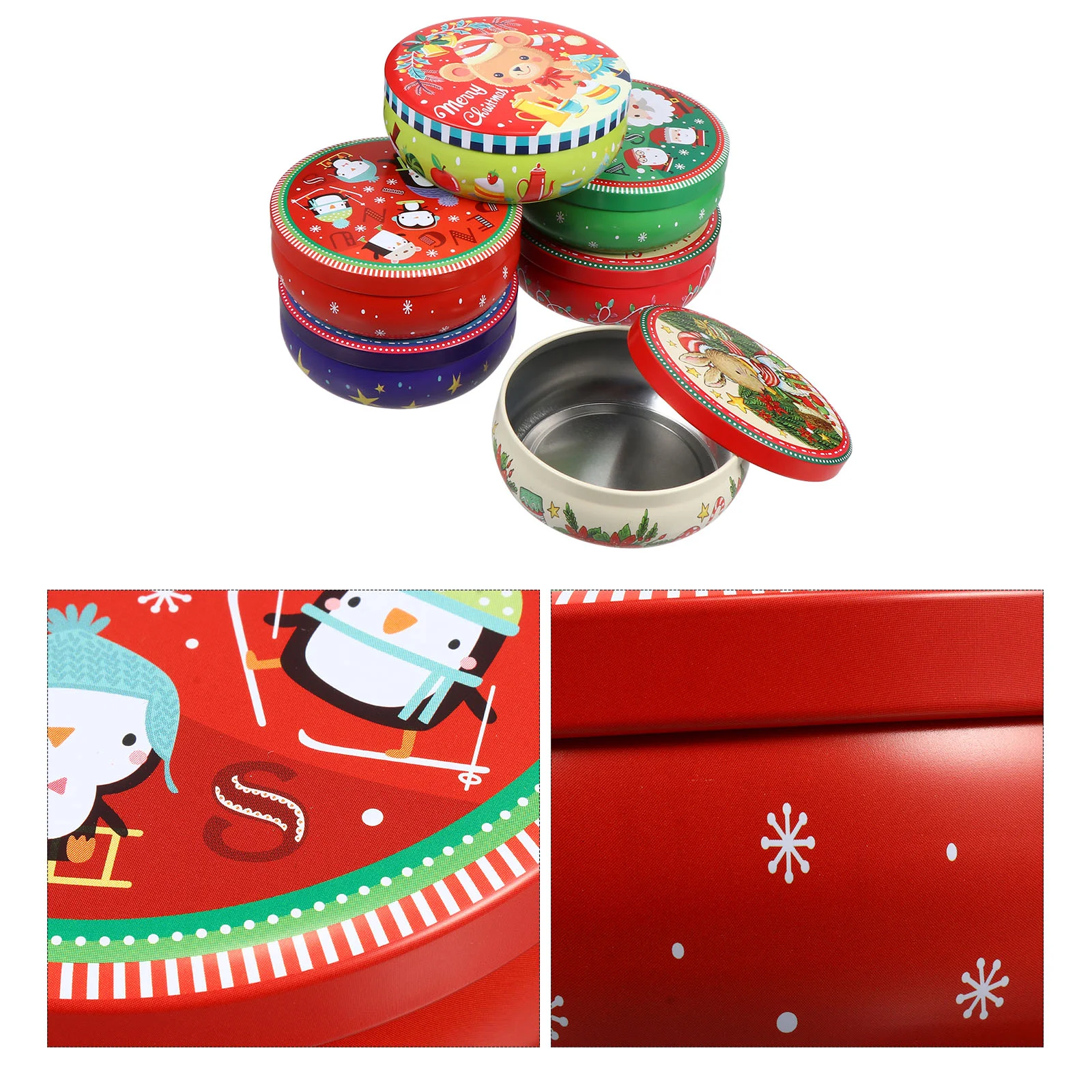 

Christmas Cookie Giftgiving Tins Candyboxes Containers Lids Storage Box Round Tinmetal Decorative Buffet Ornament Jars Lid Jar