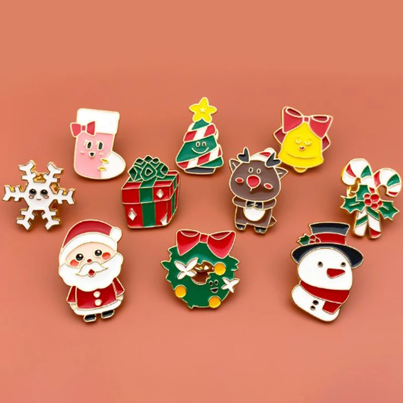 

8pcs Zinc Alloy Laple Pin Badge Brooch Metal Cartoon Christmas Pins Brooches Badges Party Clothes Jewelry Decoration Accessories