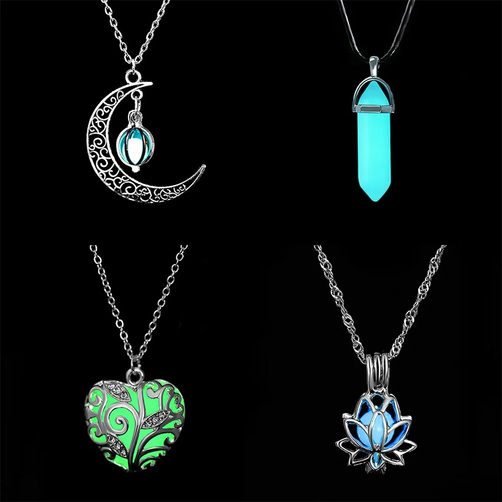 

FNIO Luminous Owl Moon Flower Necklace Glowing Night Fluorescence Antique Glow In The Dark Necklace for Men Women Party Hallowen