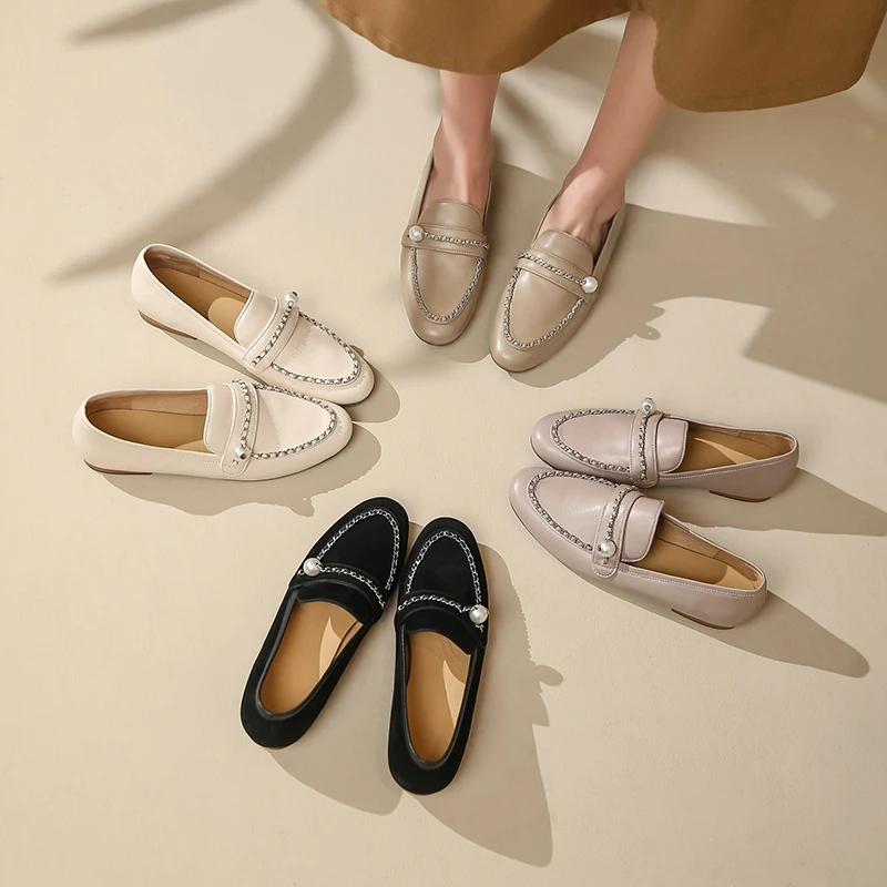 Мокасины женские из овечьей кожи дизайнерские туфли на плоской подошве без