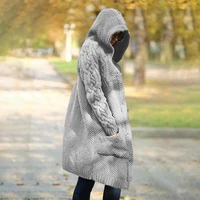 oversized women winter knitted hooded cardigan sweater ladies loose warm thicken single breasted knitwear coat female outerwear