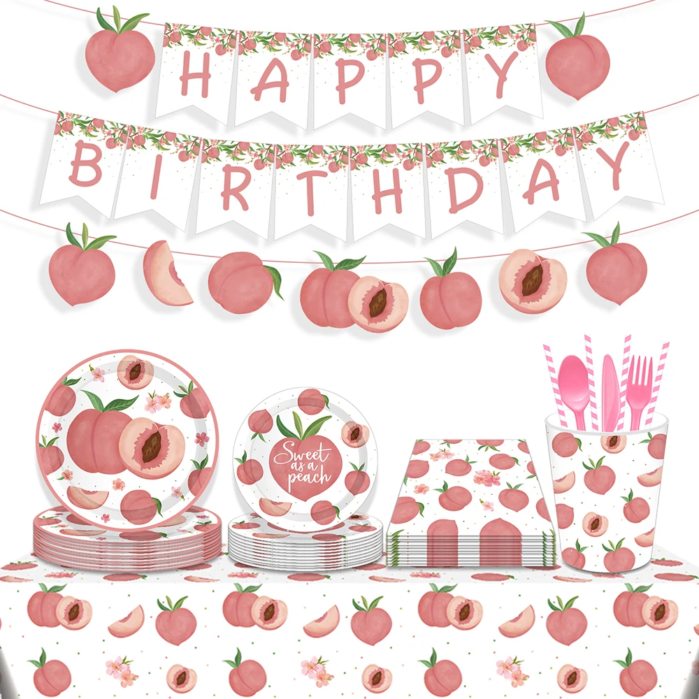 

Sweet Girl Summer Fruit Juicy Peach Birthday Party Disposable Tableware Sets Tablecovers Plates Napkins Baby Shower Party Decors