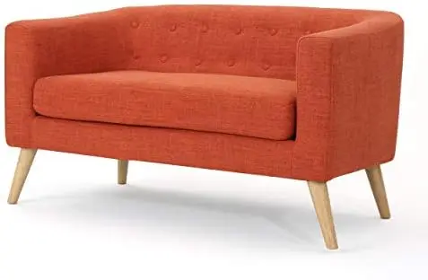 

Mid-Century Modern Loveseat, Muted Orange Fabric