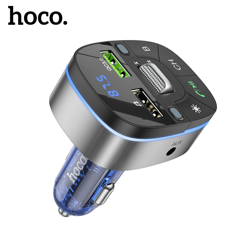 

HOCO прозрачное автомобильное зарядное устройство USB QC4.0 QC3.0, быстрая зарядка, светодиодный дисплей, FM-передатчик, модулятор, Bluetooth, гарнитура, ...