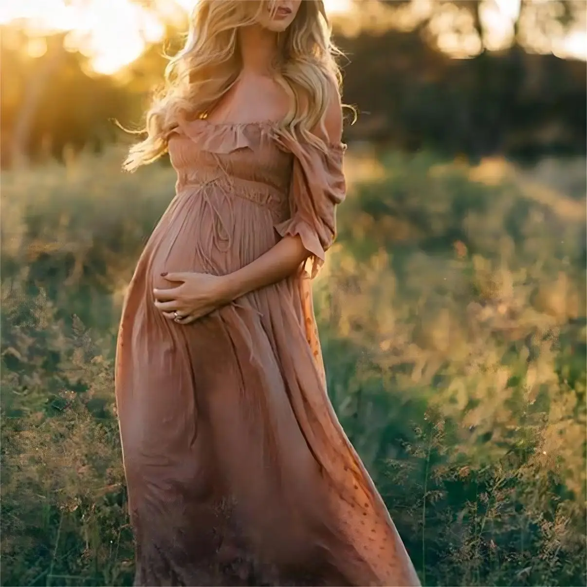 Maternity Strapless Shoulder Photoshoot Dress