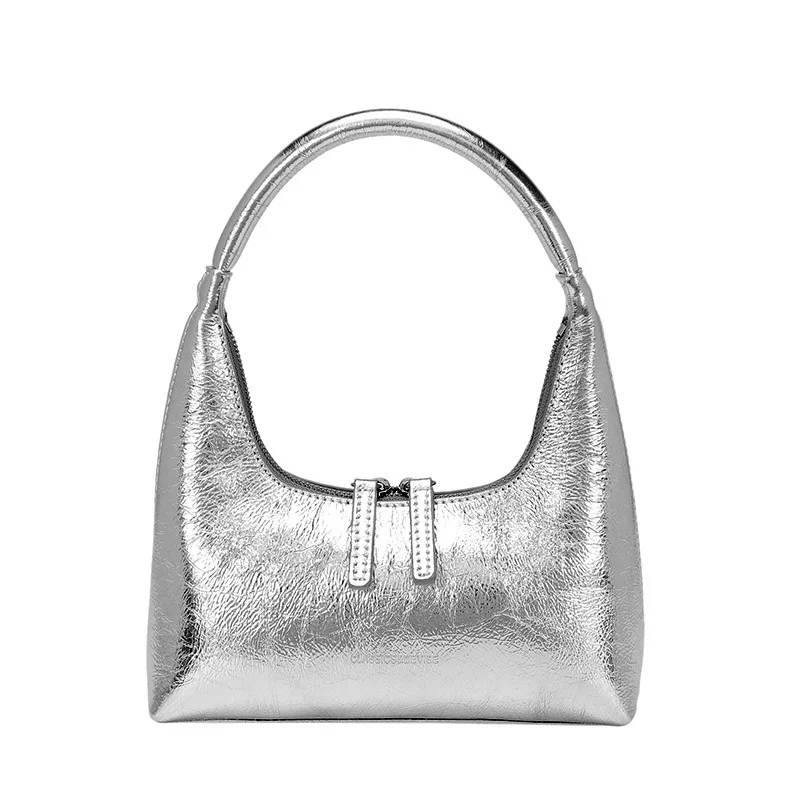 

Silver Handbags Underarm Bags for Women Luxury Designer Cow Leather Fashion Crescent Dumpling Shape Tote Bag Mini Shoulder Bags