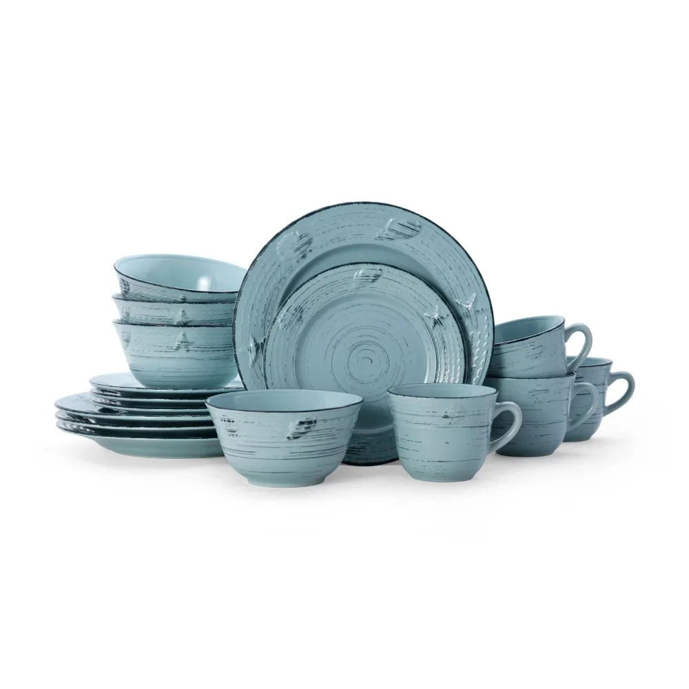 

16-Piece Dinnerware Set Teal Free Shipping Ceramic Dishes to Eat Dinner Plates Set Dish Plate Sets Tableware Food Kitchen Dining