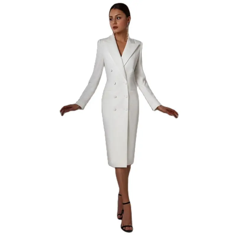 Women's Suit Long Blazer Double Breasted Jacket White Tuxedo Party Point Lapel Clothes спортивный костюм женск images - 6