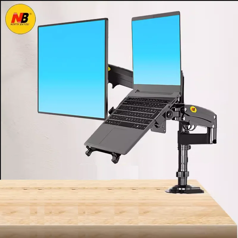 

NB H180 FP-2 22"-32" LCD TV monitor desk Holder +10"-17" laptop notebook mount Gas Spring Full Motion 2-12kg dual arm clamp hole