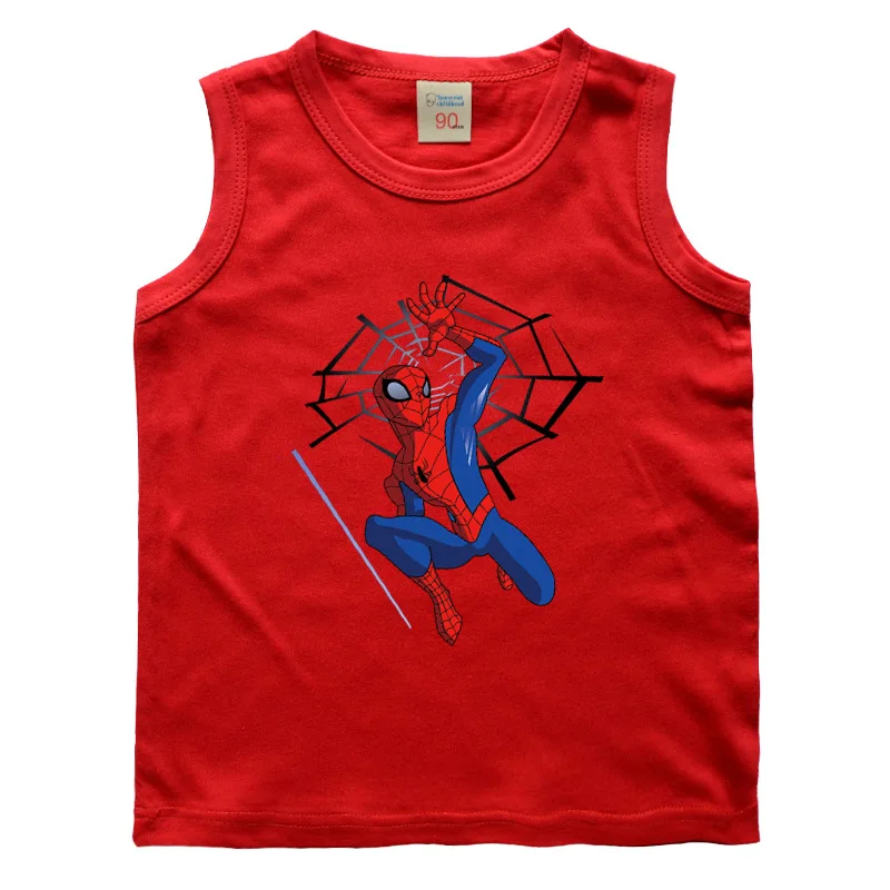 

New Kids Girls Sleeveless T Shirt Boys Cotton Cartoon Spiderman Tees Tops Baby Summer Clothes Print Children Tshirts Outfits