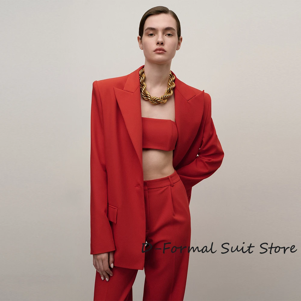 New Women's 2 Piece Suit Female High Street Party Red Pant Sets Fashion  Loose Oversize Blazer Set костюм женский(Jacket+Pants)