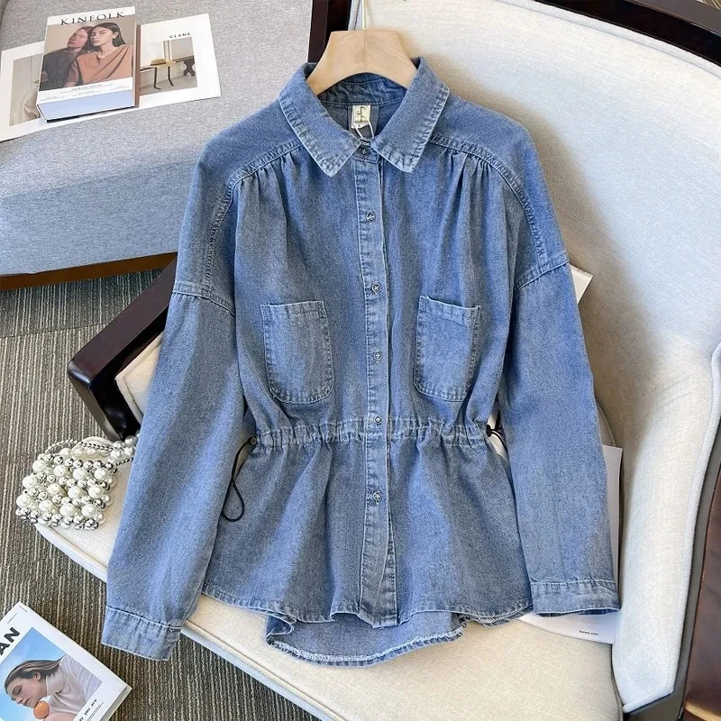 Винтажные женские блузки Neue 2025 Frühling Herbst повседневные джинсовые рубашки