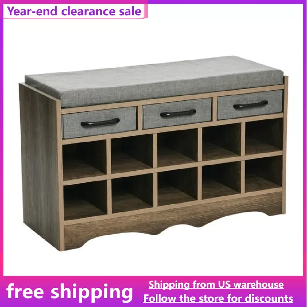 

Shoerack Storage Drawers Cushioned Bench Seat Shoes Organizer Free Shipping Bedrooms Entryway Shoe Bench With 10 Cubbies Closets
