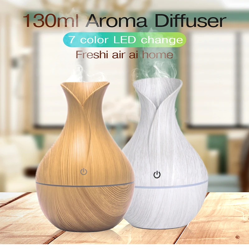 

130ML Air Humidifier Aroma Oil Humidificador Mini Wood Grain Diffuser Quiet Mist Sprayer For Bedroom Home Car Fragrance Purifier