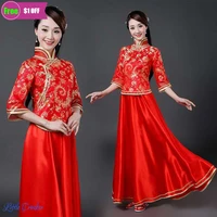 retro embroidery hanfu spring elegant oriental 2 pieces tang suit traditional chinese clothing for women groom wedding suit set