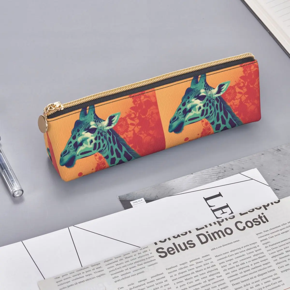 Giraffe Leather Pencil Case Neo Fauvism Cover Art Stationery For Child Zipper Pencil Box Cool Big Triangle Pen Organizer images - 6