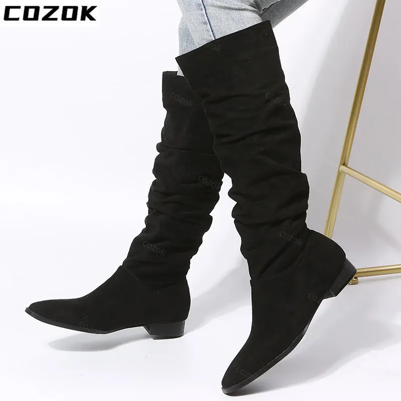 Women's Warm Boots Women's Knee Short Boots Women's Shoes Thick Sole Faux Suede Soft Zipper Women's Winter 2022 Thigh High Boots