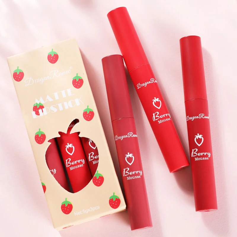 

Hot Sale 3 Pcs Sexy Liquid Lipstick Set Matte Velvet Lip Glaze Waterproof Long Lasting Non-marking Natural Lip Tint Cosmetic