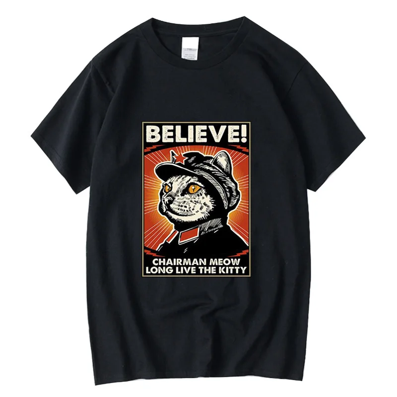 

XIN YI Men's high quality t-shirt 100% cotton Funny anime cool cat print casual o-neck loose men t-shirt summer tops and tees