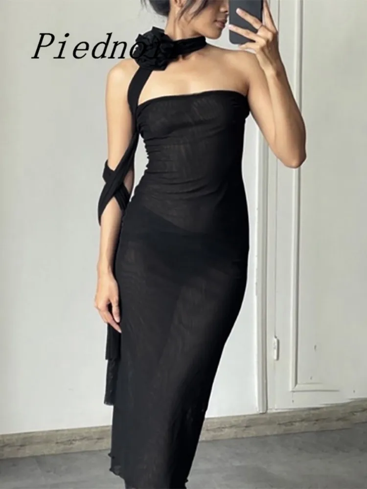 

Пикантное Сетчатое женское платье абрикосового цвета без бретелек, с цветочным принтом, ажурное летнее платье с рюшами, женское элегантное ...