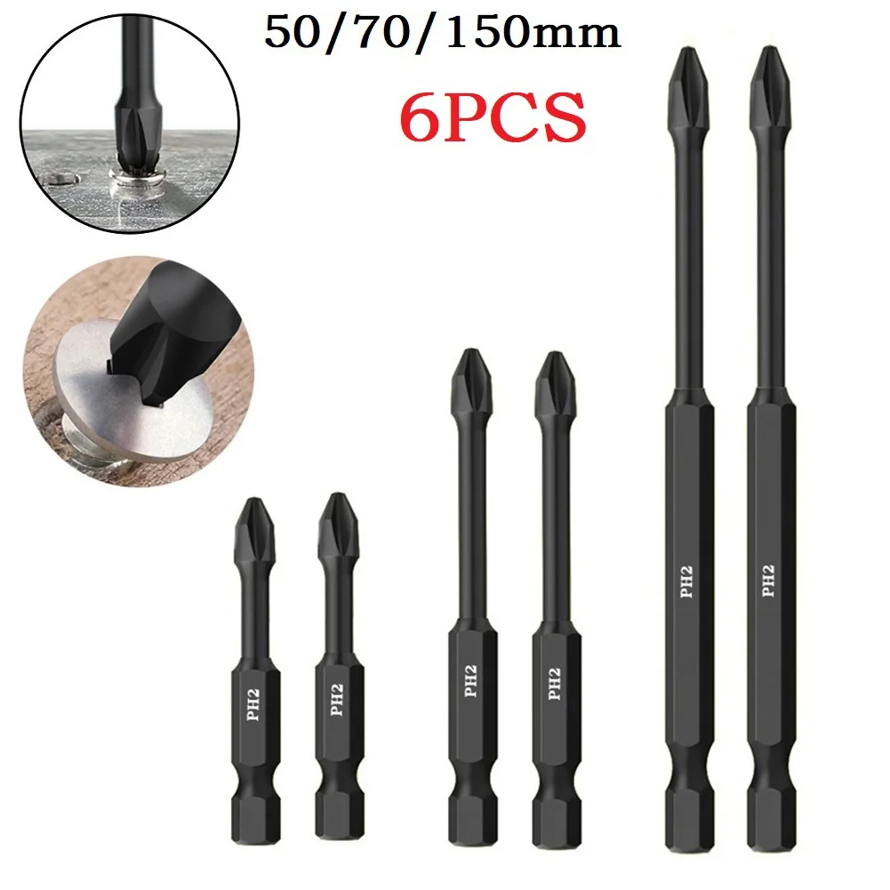 

6pcs Cross Screwdriver Magnetic 50/70/150mm For Impact Screwdrivers Electric Hand Drills Anti Slip Durable Hand Tools