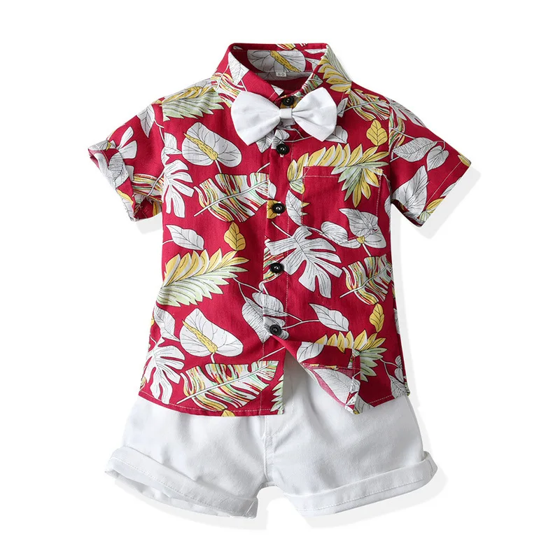 New Summer Cotton Baby Boys Clothing Set Shirt+Shorts Children 2pcs Set Outwear Hawaiian 2 4 6 Years Toddler Kids Beach Outfit