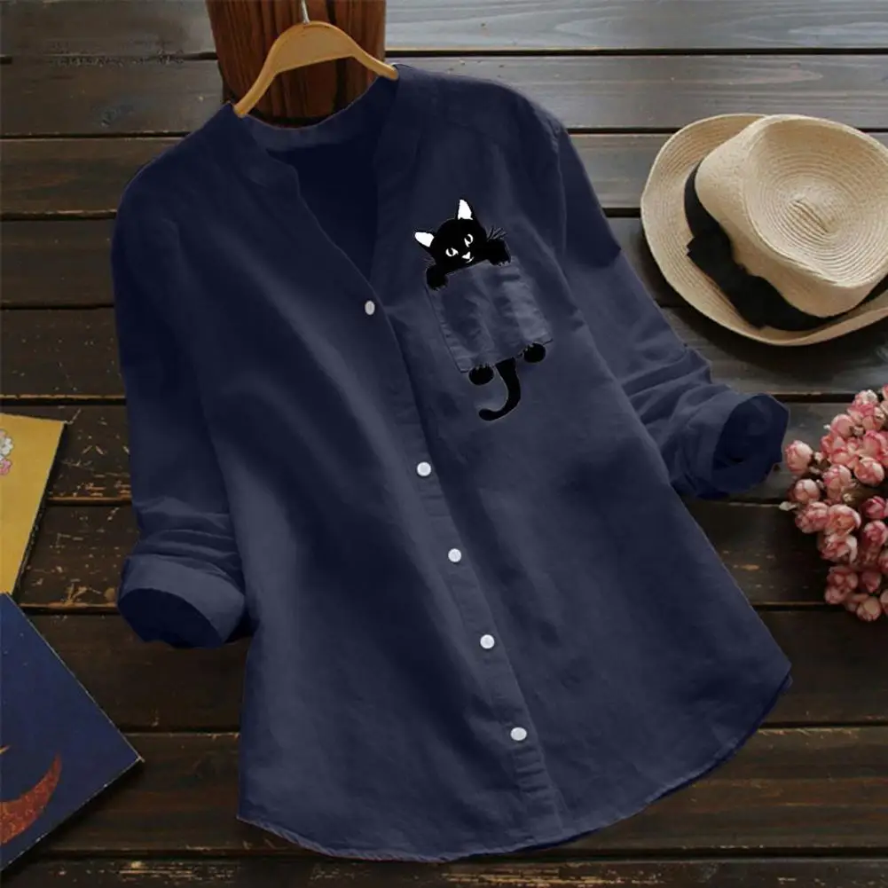 

Stylish Patchwork Buttons Shirt Casual Blouse Spring Autumn Single-breasted