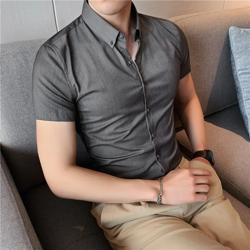 

Summer New Tight Men's Short-sleeved Shirt Texture British Business Short-sleeved Shirts