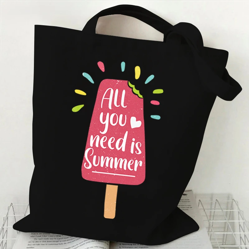 

All You Need Is Summer Printing Shoulder Bag Women Canvas Bag Fashion Shopper Tote Casual Summer Vibes Pineapple Shoulder Bags