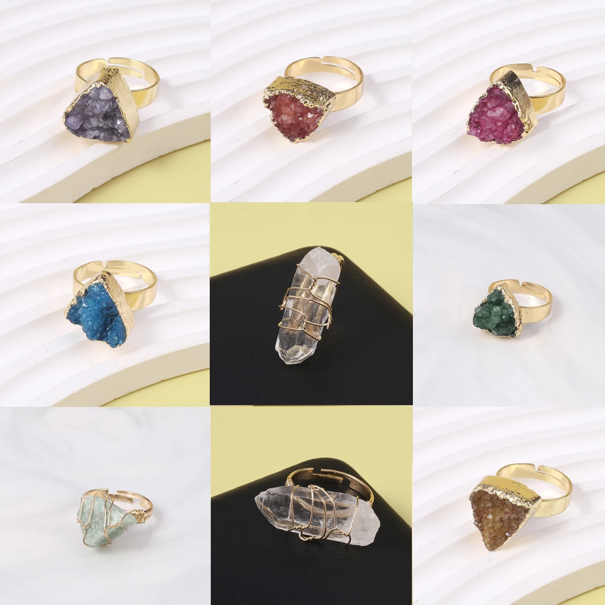 

Natural Irregular Shape Crystal Bud Adjustable Ring Charm Jewelry Party Party Engagement Fine Accessories Gift for Women