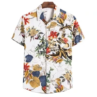 2022 men shirts ethnic short sleeve casual hawaiian shirt blouse loose fit beach vintage floral bird printed shirt for man top