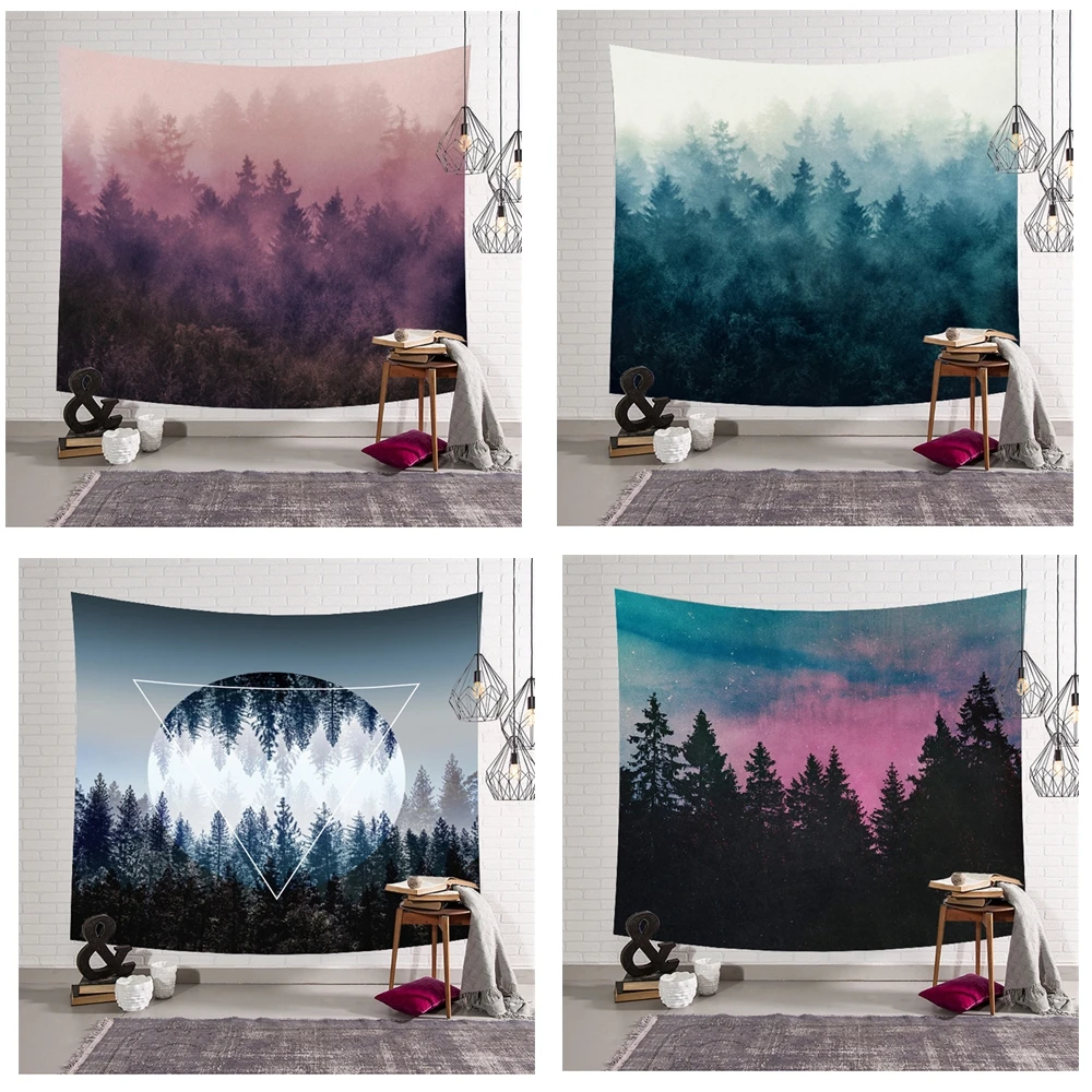Wall Hanging Foggy Forest Aesthetic Tapestry Yoga Mat Sleeping Pad Paisley Polyester Throw Hanging Customized Tapestry