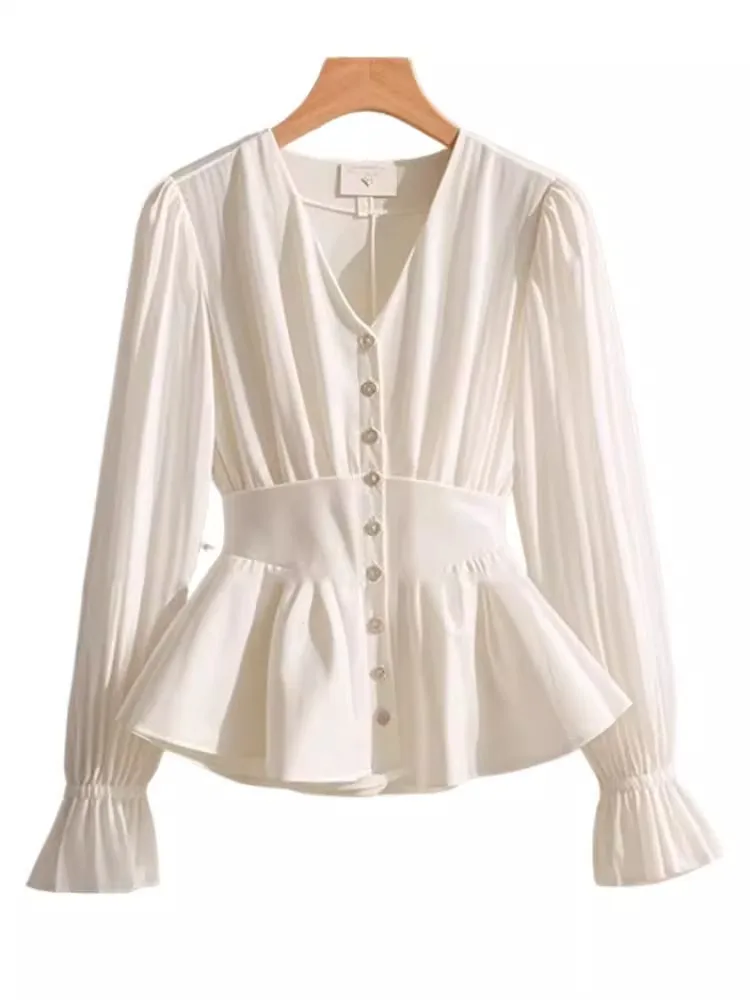 Korean Series Chic Unique Small Shirt Women 2024 Early Autumn New Design Sense Beautiful Waist Hugging Long sleeve...