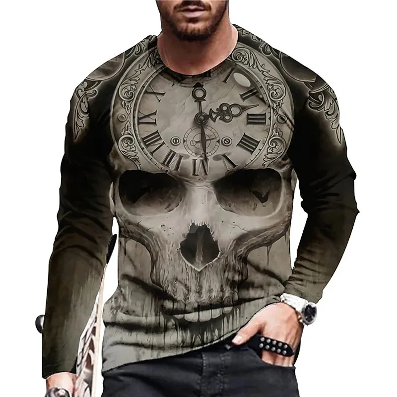 

Autumn New 3D Digital Printing Men's Skull Long Sleeve T-Shirt