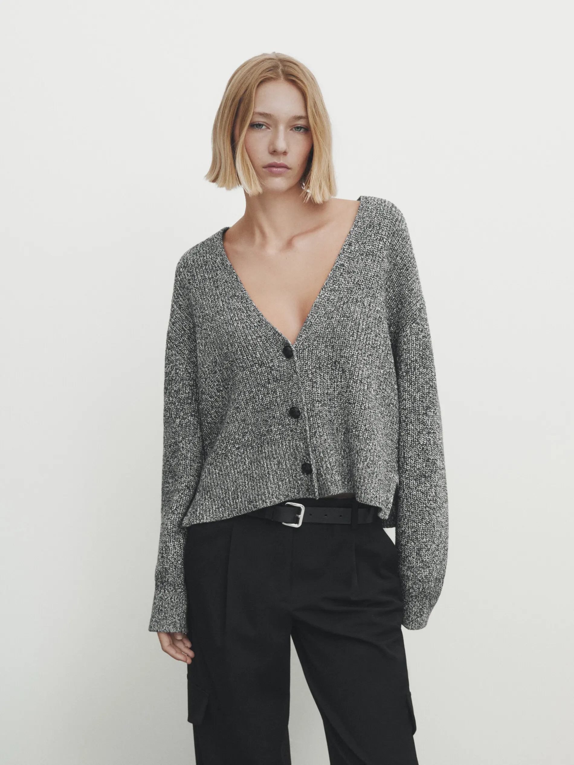 

Ethereal MD 2023 autumn new style of Casual comfort two-tone yarn cotton short knitted cardigan