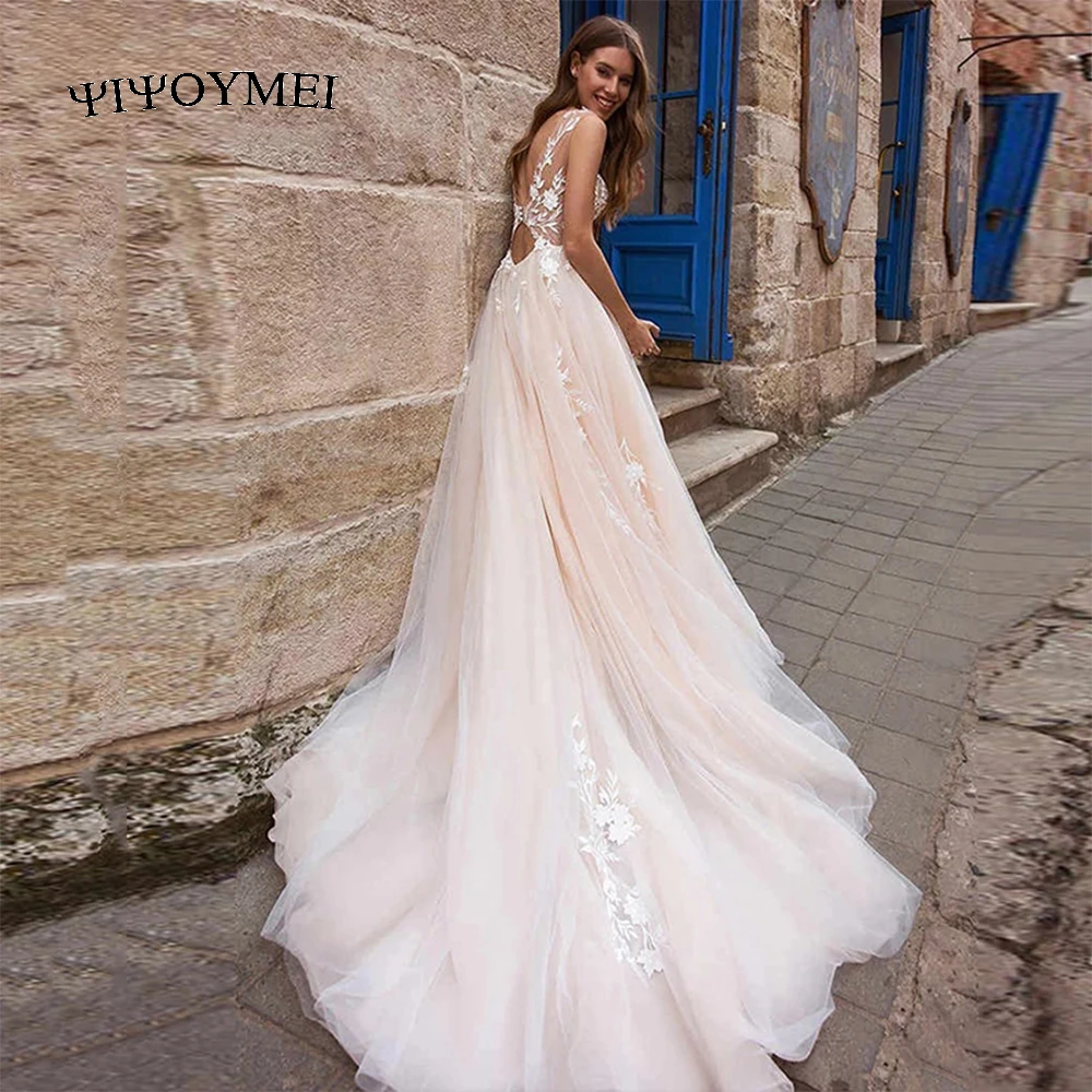 

Vintage Wedding Dresses Lace Appliques Bridal Gown For Bride Elegant Vestido De Novia Sweep Train Plus Size Custom Made Tulle