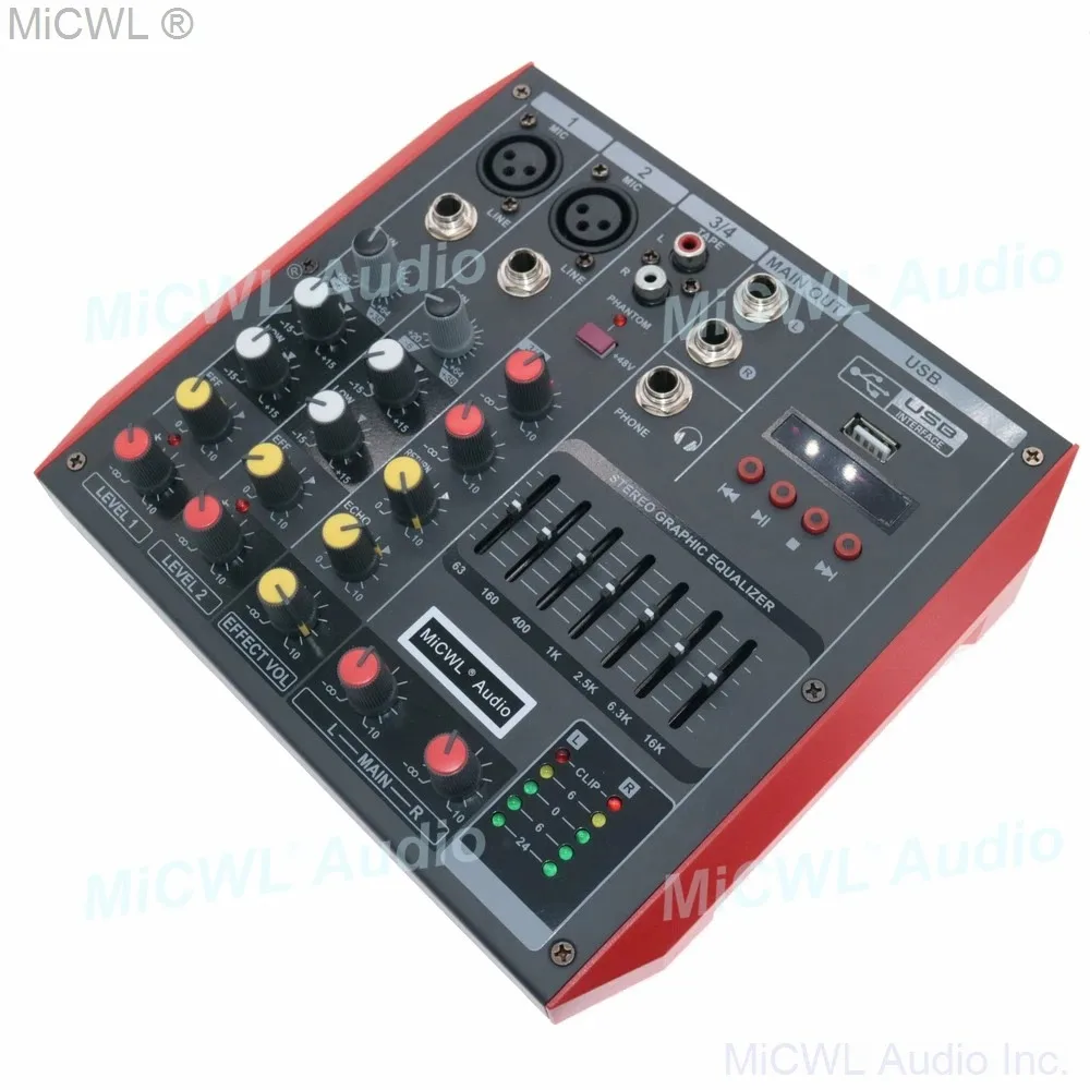 Фото MiCWL MG4 4-канальный Bluetooth аудиомикшер для сценических выступлений, компьютера, живых инструментов, мини-версия №4