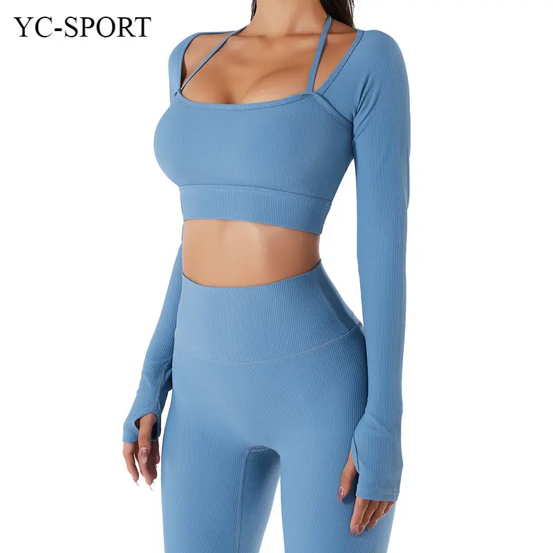 

2022 Spring/Summer New Sports Top Women's Quick-Drying Workout Clothes with Chest Pad Slim Fit Skinny Long Sleeve Yoga Wear