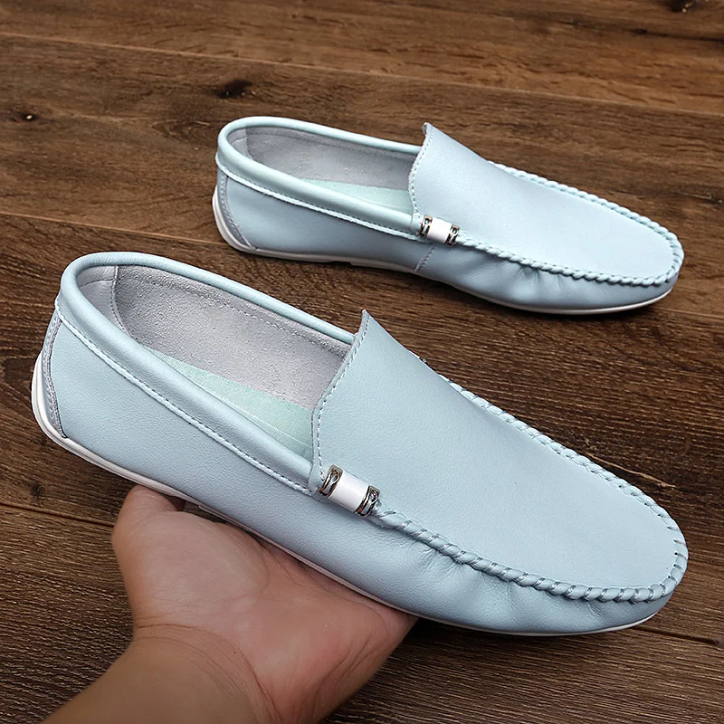 Summer Men Loafers Casual Shoes Men Breathable Genuine Leather Loafers Trend Lazy Loafers Slip on Italian Designer Moccasins