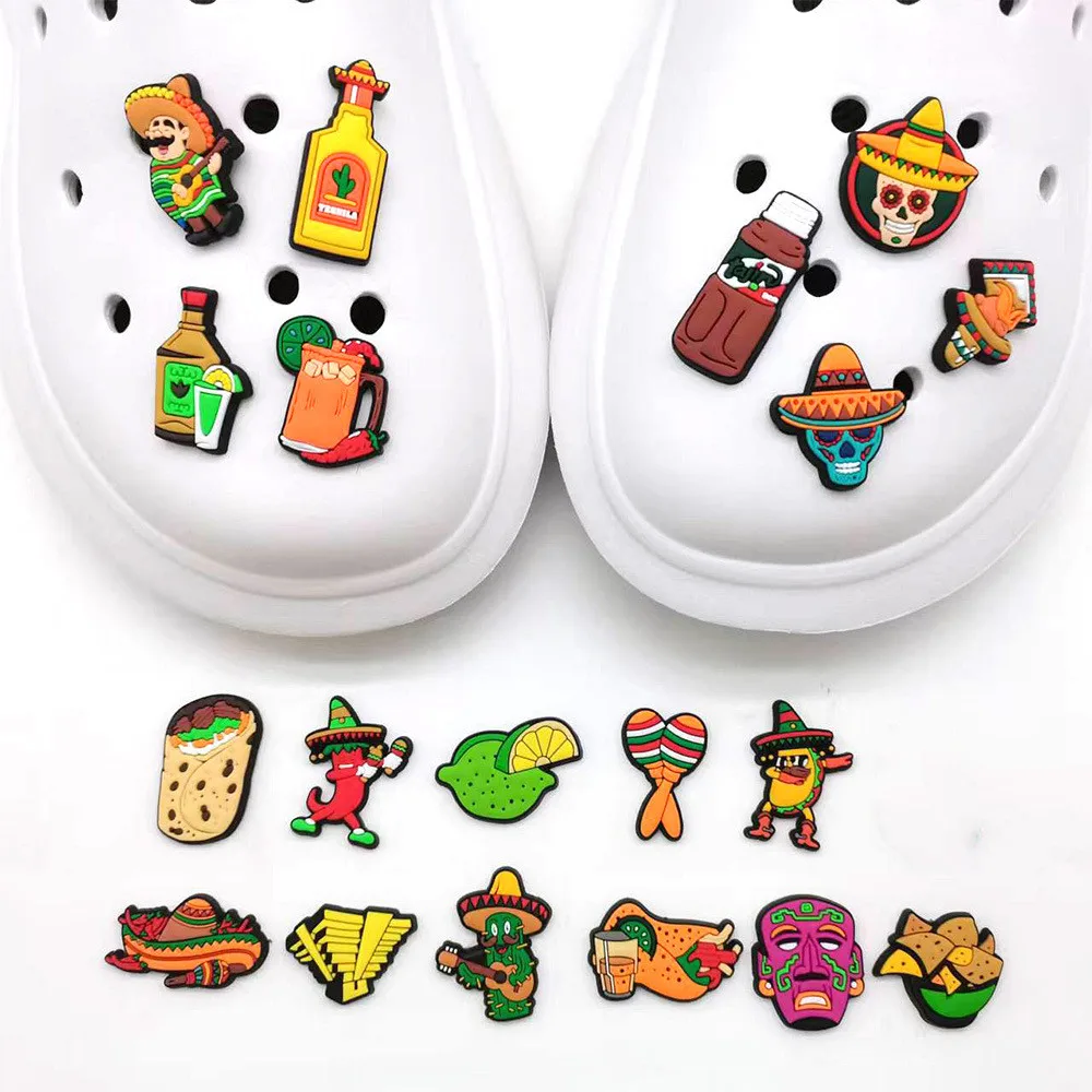 

1pc Cute Cartoon Mexican Food PVC Croc Charms Decoration Fit Clog Sandals Garden Shoe Accessories Kids Party Gift