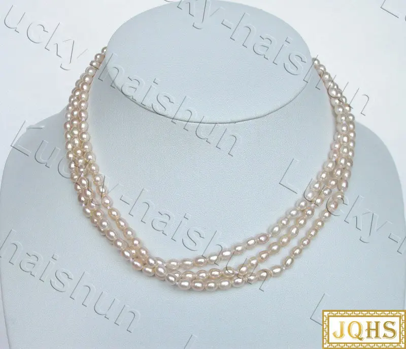 Ожерелье из натурального жемчуга, 40-43 см, 3 ряда, 5 мм