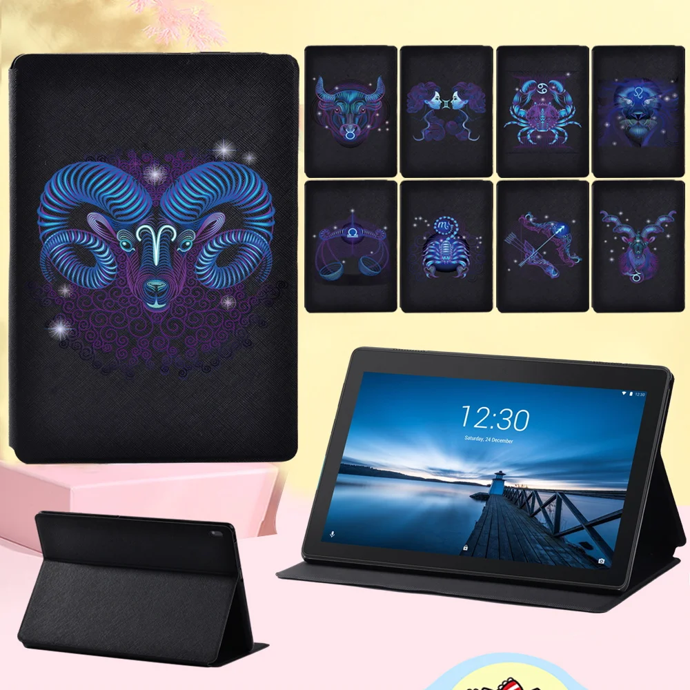 

For Lenovo Smart Tab M10 FHD Plus/Tab E10/M10 10.1" Leather Flip Tablet Case Mysterious Style Zodiac Pattern Cover Shell + Pen