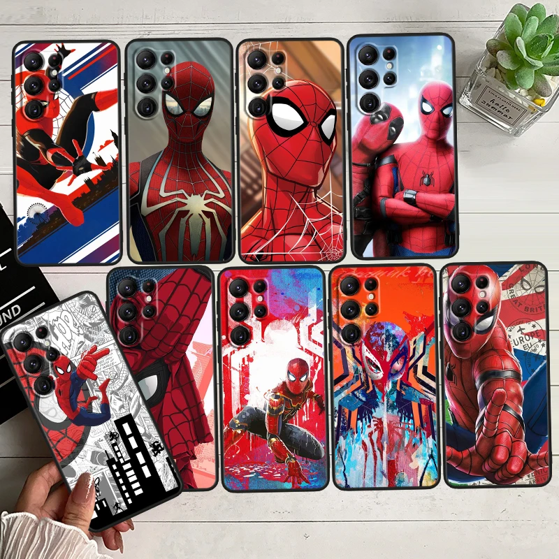 

Marvel Avengers Spider-Man Black Phone Case For Samsung Galaxy S23 S22 S21 S20 FE Ultra Pro Lite S10 S10E S9 Plus 5G Cover Capa