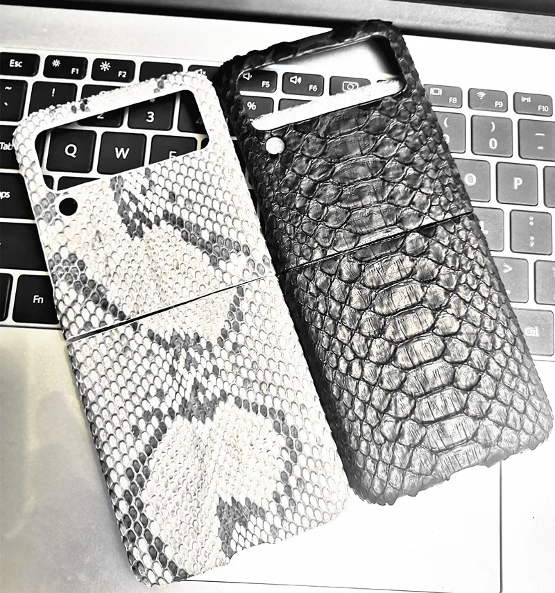 

2in1 Genuine Python Leather Phone Case For Samsung Galaxy Z Flip 4 3 Flip3 Fold 3 2 Real Snakeskin Shockproof Armor Back Cover