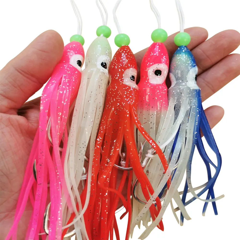 

AS 5pcs Fishing Hooks Glow Octopus Squid SkirtsInchiku Jig Slow Fast Jigging Metal Falling Saltwater Bait Pesca Assist Tackle