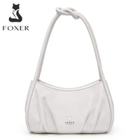 foxer lady split leather pillow bags fashion simple armpit shoulder bag pleated small handbag high quality luxury soft woman bag